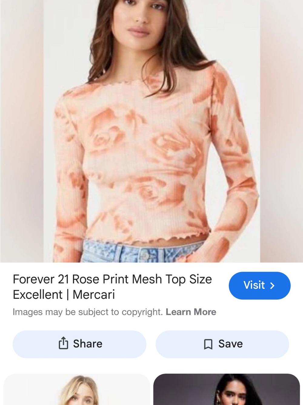 Forever 21 Orange Rose Print Ribbed Long-Sleeve Top
